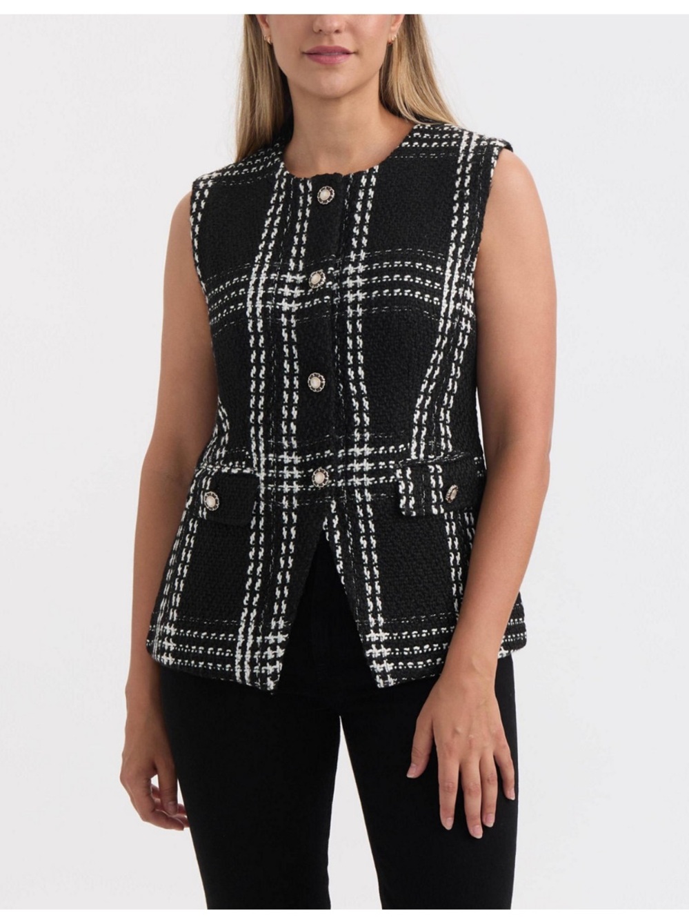 Ellen Tracy Black & White Tweed Button Front Vest NWT Small